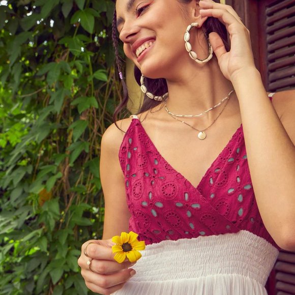 White Shiffli cotton contrast midi dress - Picture 4 of 5